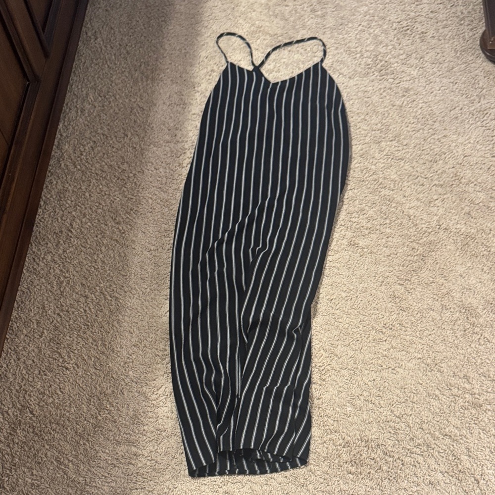 Monteau Black and White Striped Maxi Dress